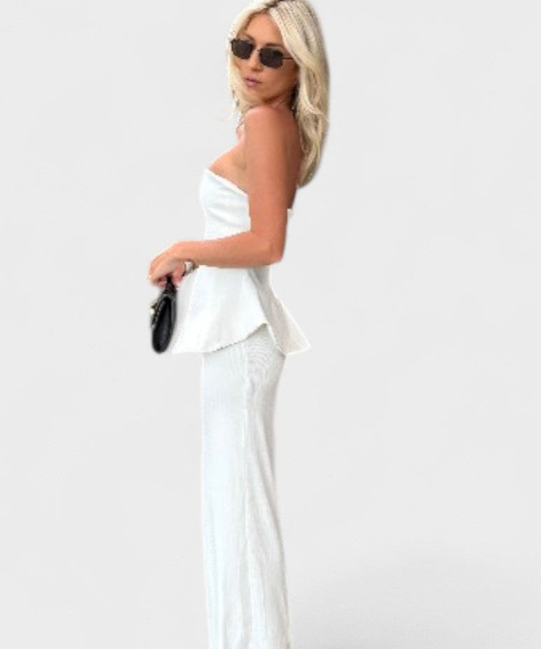 Strapless Maxikleed "Rosa" – Peplum & Ribrok