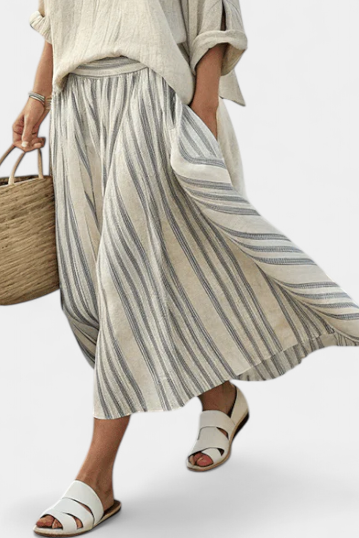 Ensemble "Petra" – Blouse en Lin de Bambou & Jupe Midi