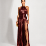 Robe longue "Monika" – Or olive & bordeaux