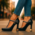 T-Strap Hakken "Viviana" – Goudkleurige Details