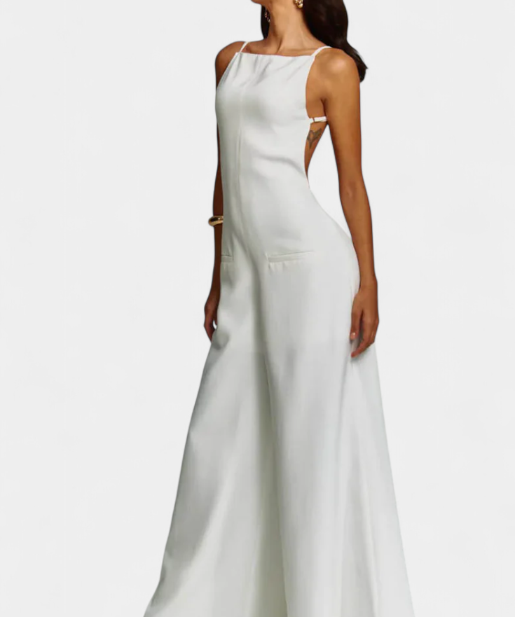 Halter-Jumpsuit "Marie" – Ramie met Wijde Pijpen