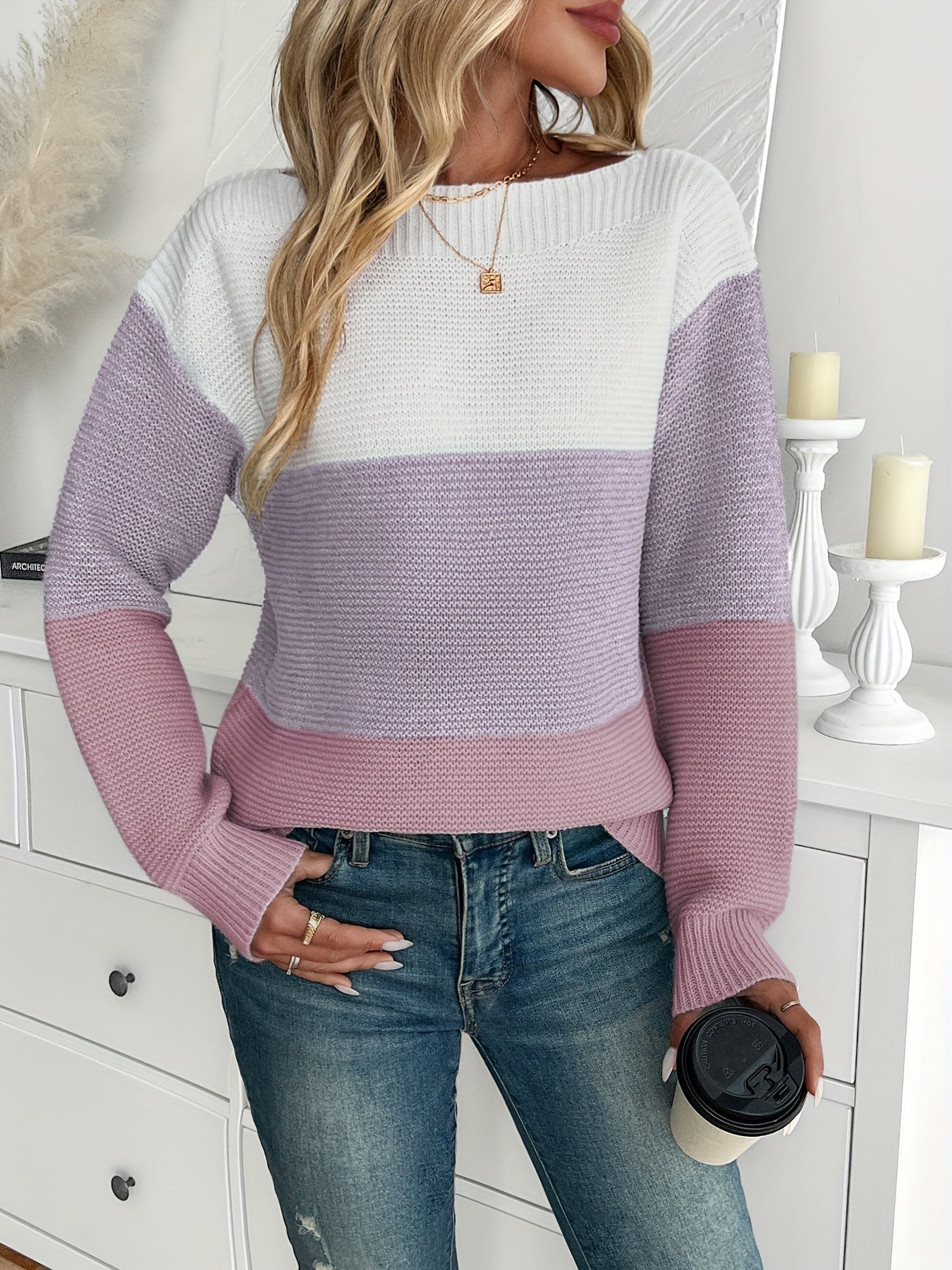 Pull "Ingrid" – Épaules Dénudées Color Block