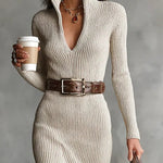 Robe Midi en Maille "Cornelia" – Beige avec Ceinture