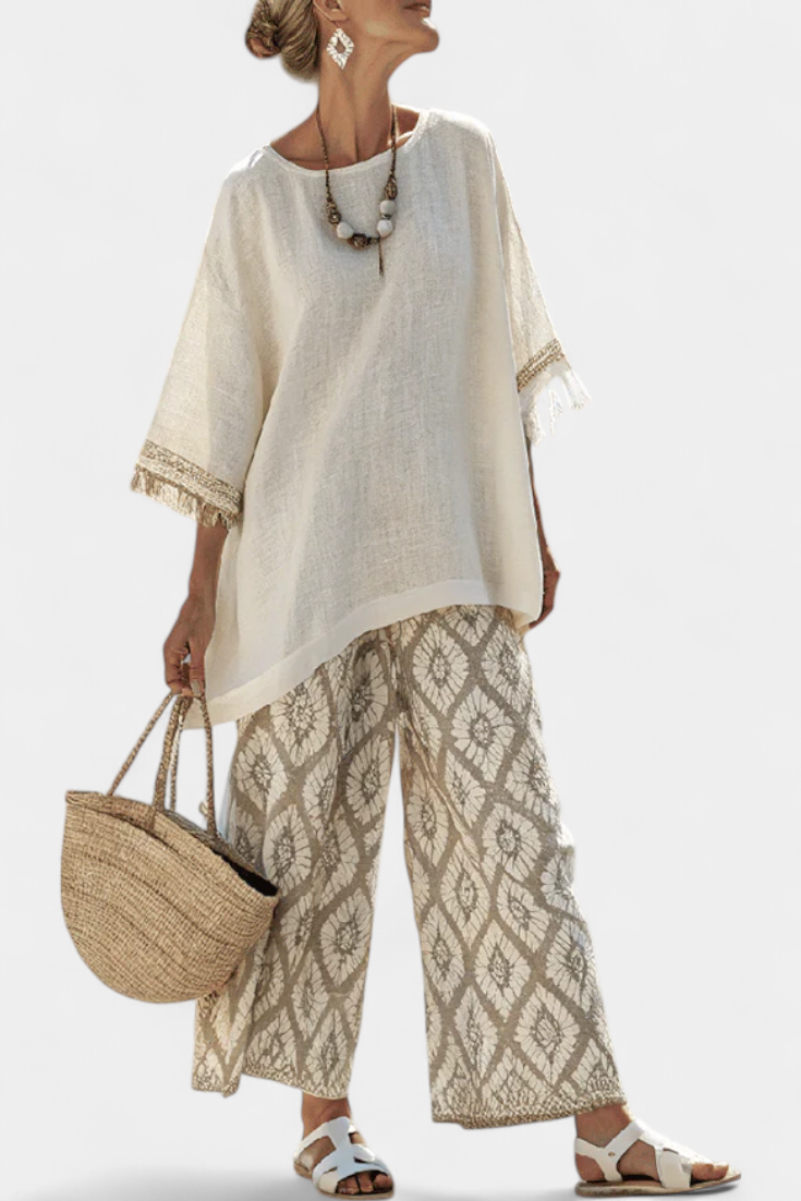 Boho Set "Renate" – Franjes & Grafische Broek