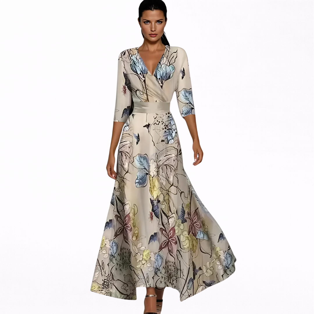 Robe Maxi Fleurie "Lotta" – Col en V Croisé
