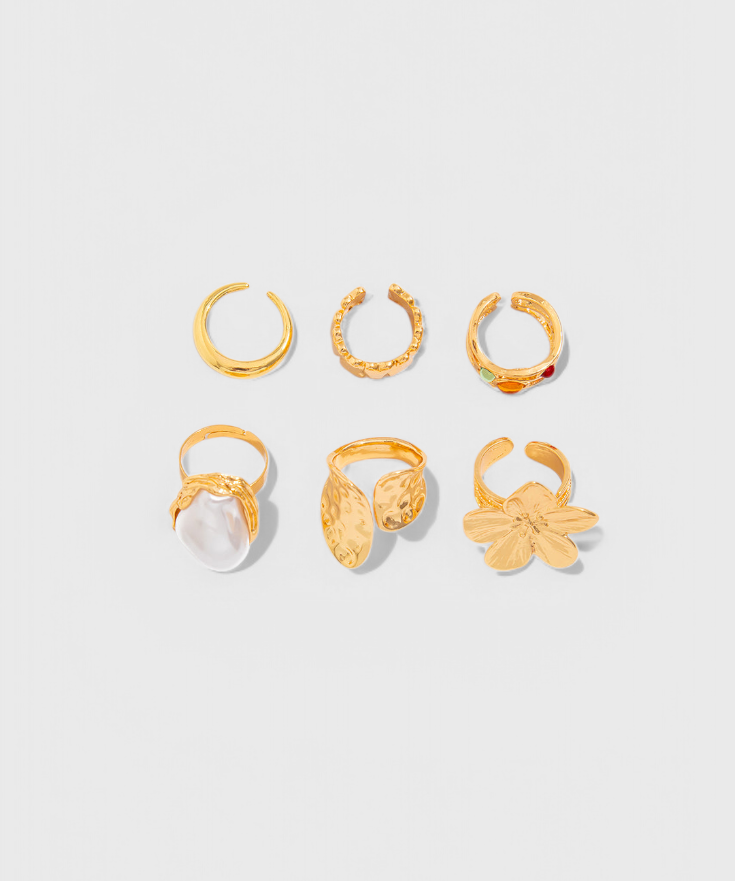 Bague ouverte – Fleur fluide et perle