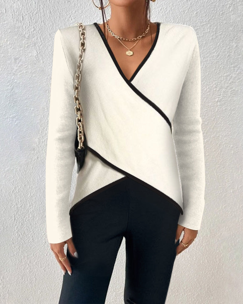 Trui "Leni" – Wikkelmodel met Contrastboord Wit