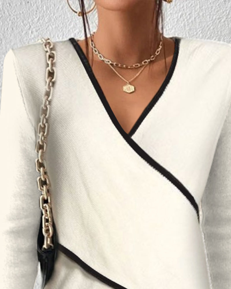 Trui "Leni" – Wikkelmodel met Contrastboord Wit