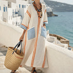 Robe Caftan "Lotte" – Style Riviera à rayures contrastées