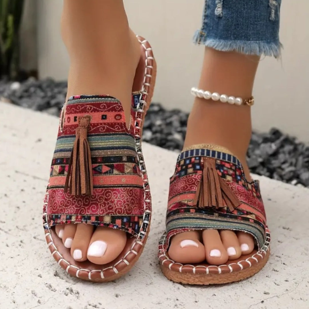 Ergonomische Sandalen "Kathrin" – Boho Kwastjes