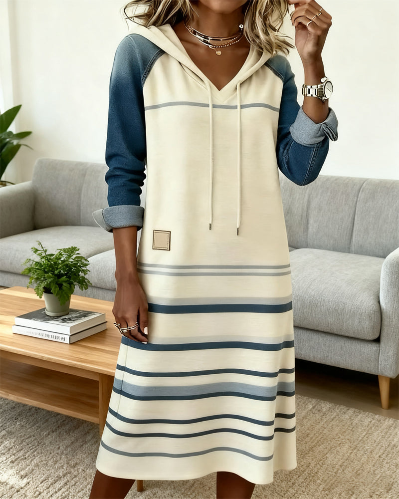 Robe Sweat à Capuche "Maja" – Rayures & Colorblock