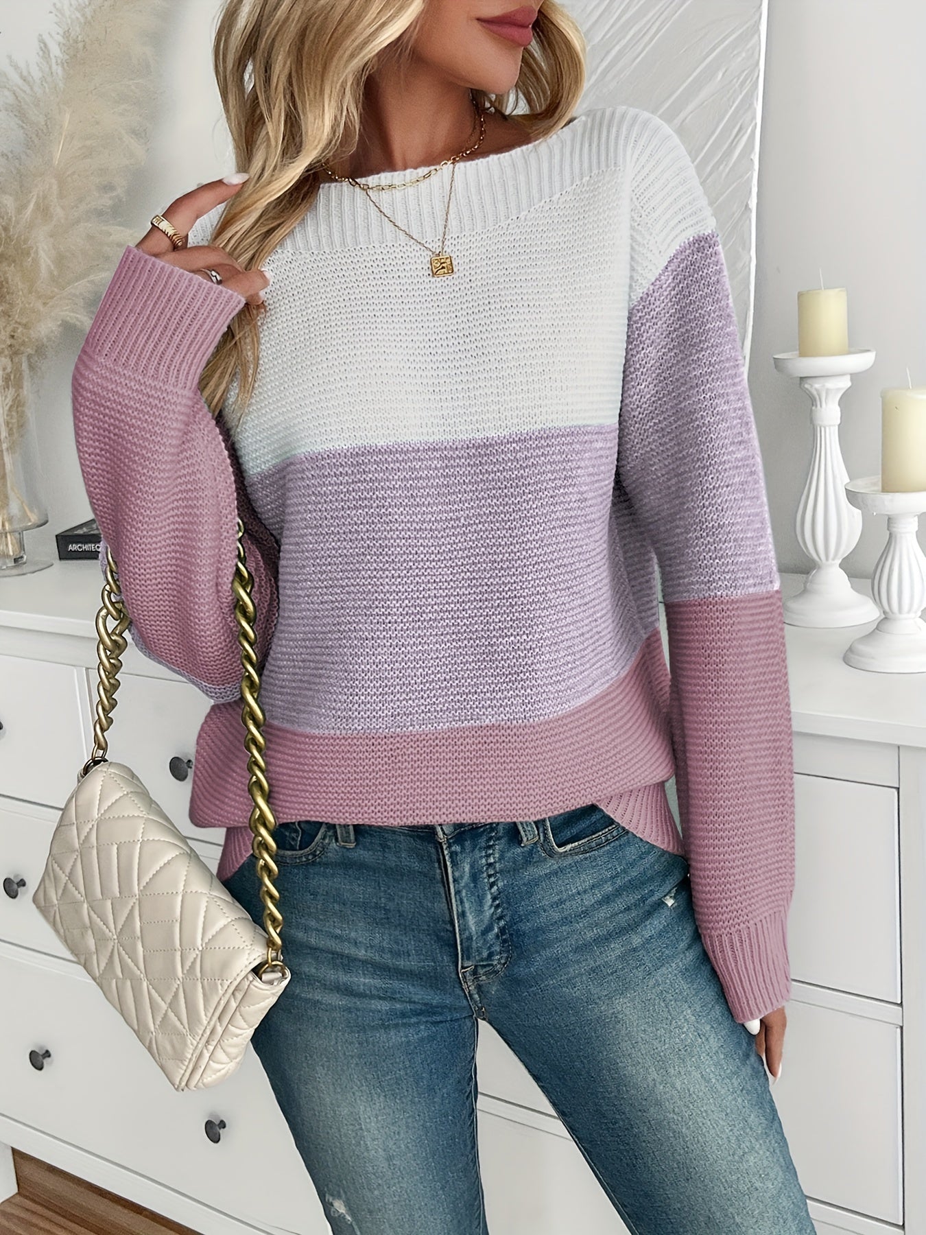 Pull "Ingrid" – Épaules Dénudées Color Block