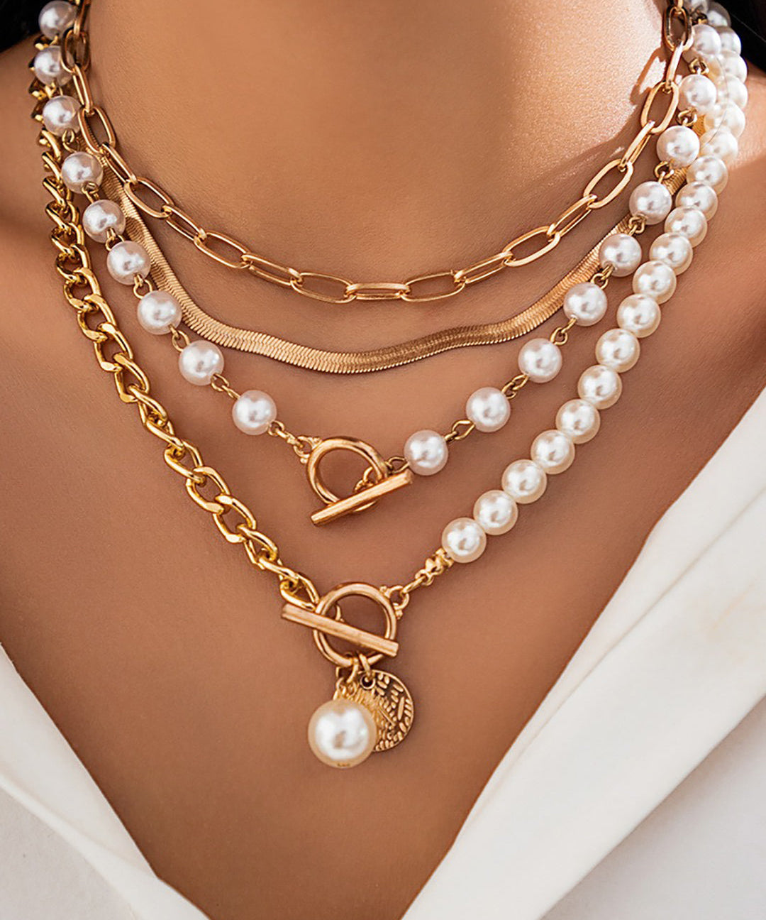 Collier multirang – Perles et or