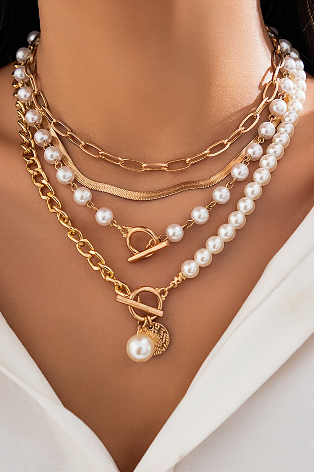 Collier multirang – Perles et or
