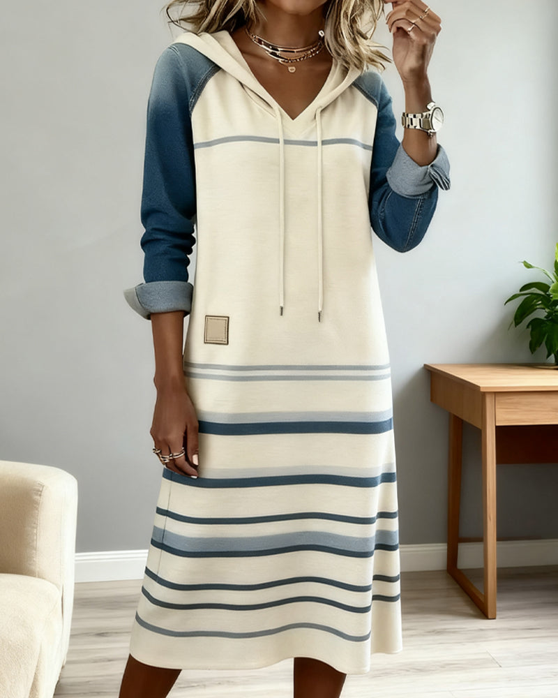 Robe Sweat à Capuche "Maja" – Rayures & Colorblock