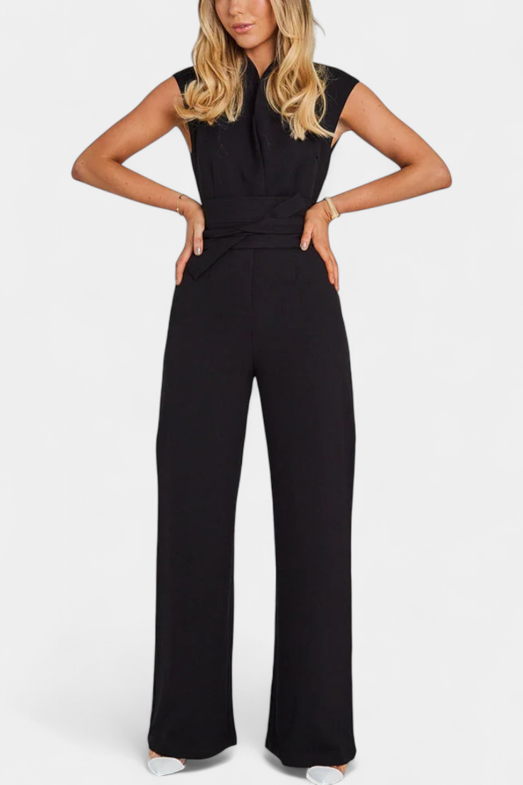 Mouwloze Jumpsuit – Uitlopende Pijpen & Hoge Kraag
