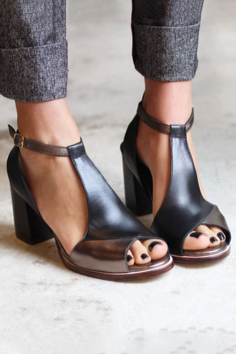 Sandalen "Nadaria" – Zwart Patchwork met Peeptoe