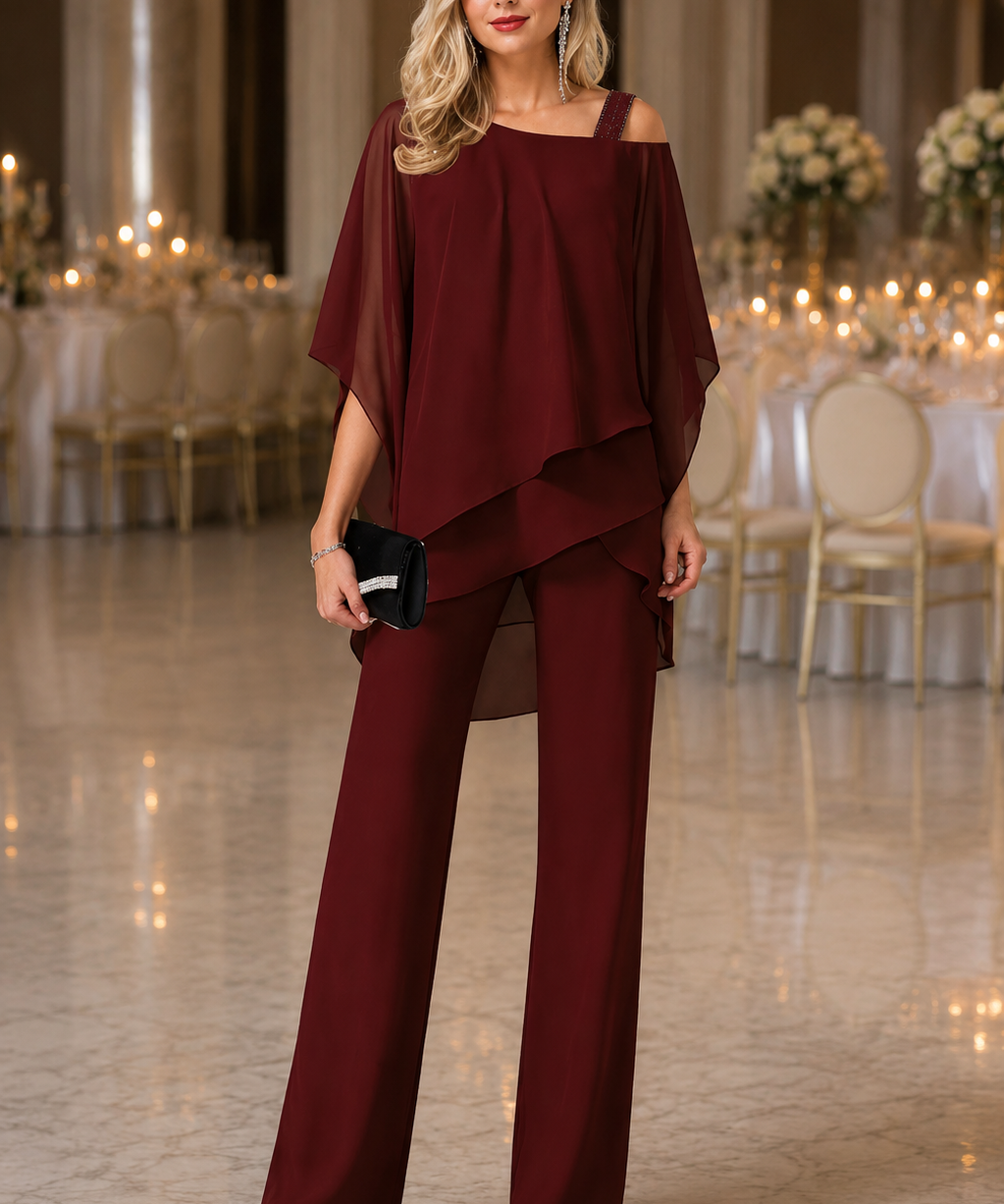 Ensemble "Bianca" – Épaules dénudées & pantalon long