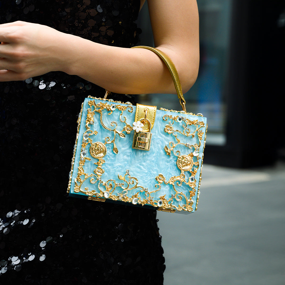 Sac "Stefanie" – Acrylique à fleurs dorées
