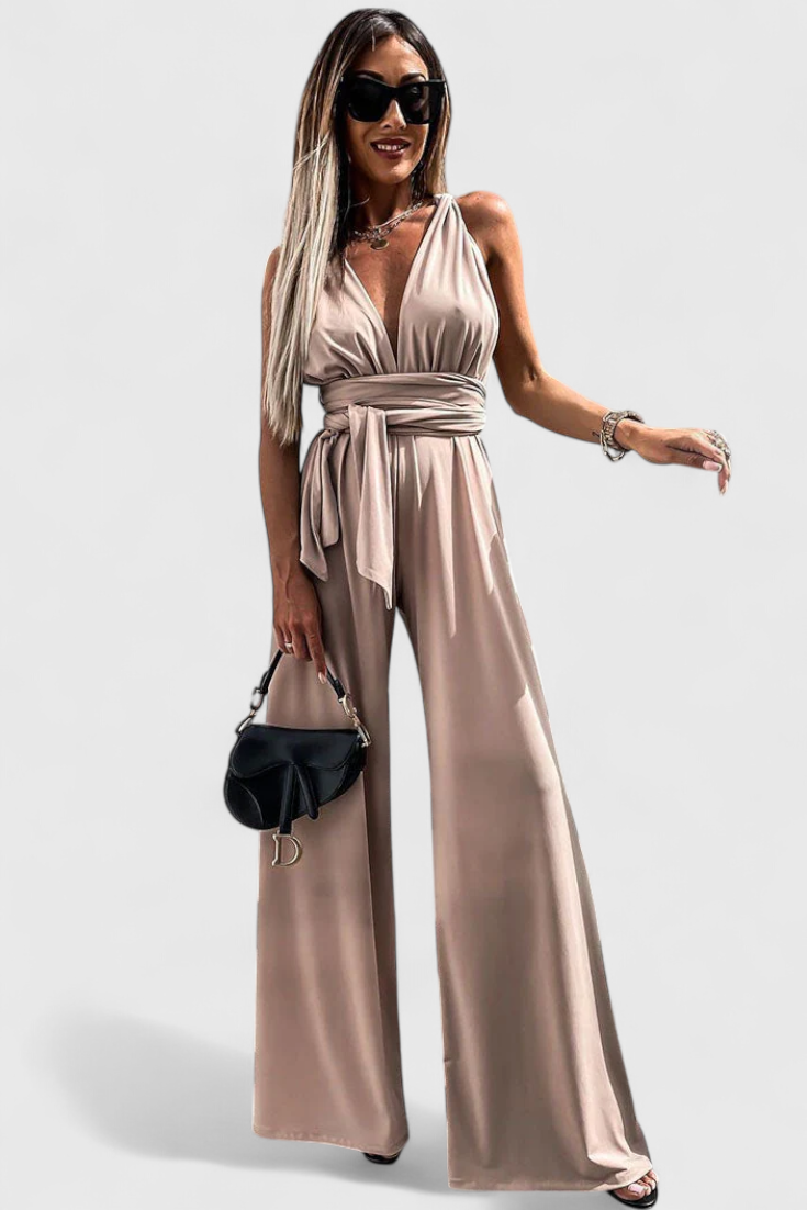 Jumpsuit "Lena" – Gekruiste Rug & Wijde Pijpen