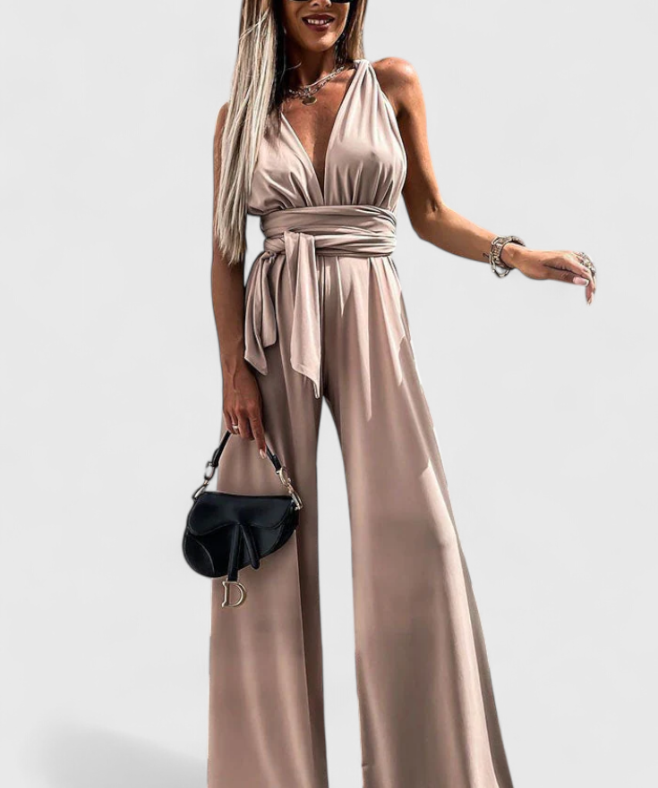 Jumpsuit "Lena" – Gekruiste Rug & Wijde Pijpen