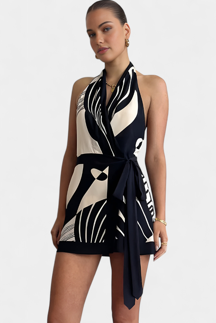 Mini-Robe Licou "Mathilda" – Noir et Blanc
