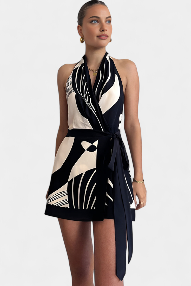 Mini-Robe Licou "Mathilda" – Noir et Blanc