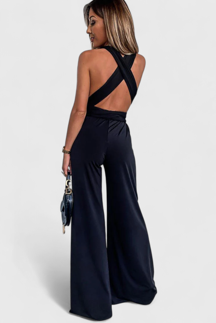 Jumpsuit "Lena" – Gekruiste Rug & Wijde Pijpen