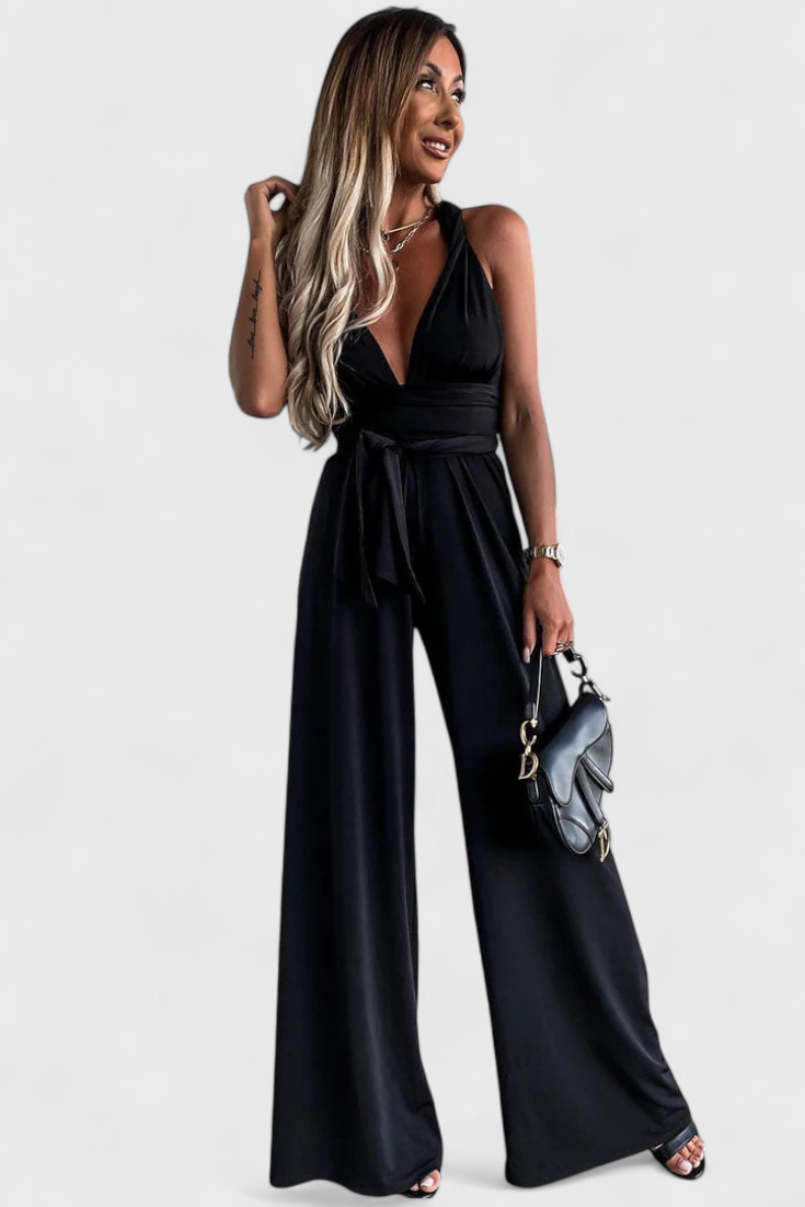 Jumpsuit "Lena" – Gekruiste Rug & Wijde Pijpen