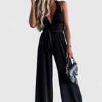 Jumpsuit "Lena" – Gekruiste Rug & Wijde Pijpen