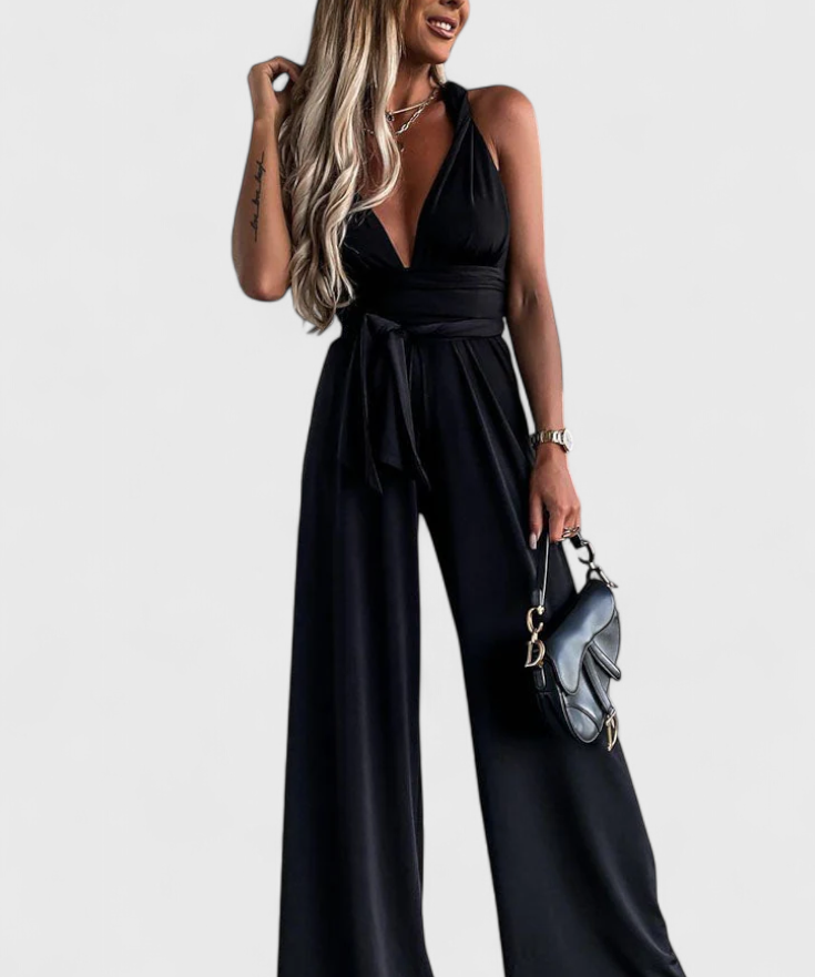 Jumpsuit "Lena" – Gekruiste Rug & Wijde Pijpen