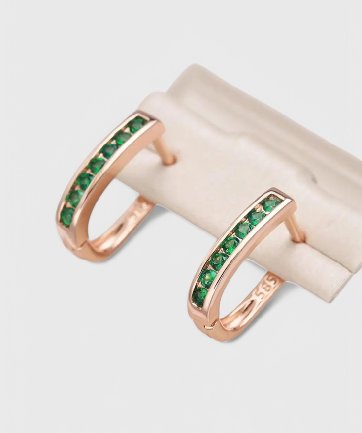 Boucles d'oreilles – Émeraude et aspect diamant sur or