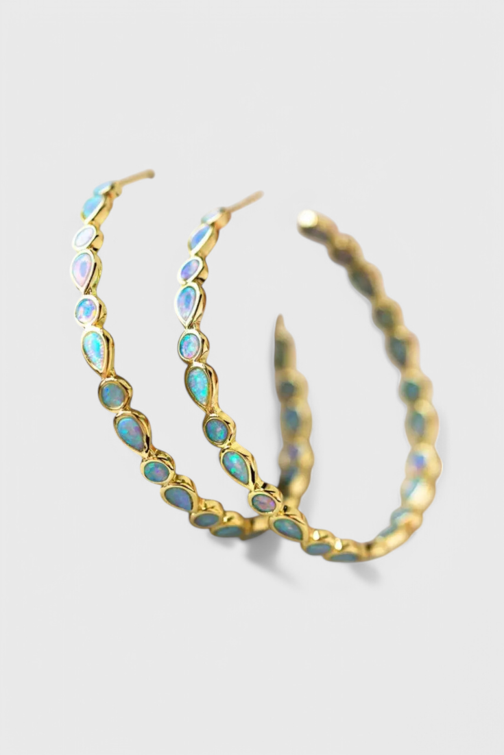 Boucles d'oreilles vintage – Opale bleue, or