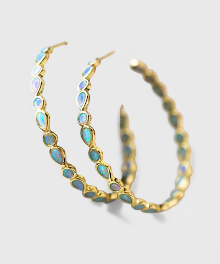 Boucles d'oreilles vintage – Opale bleue, or
