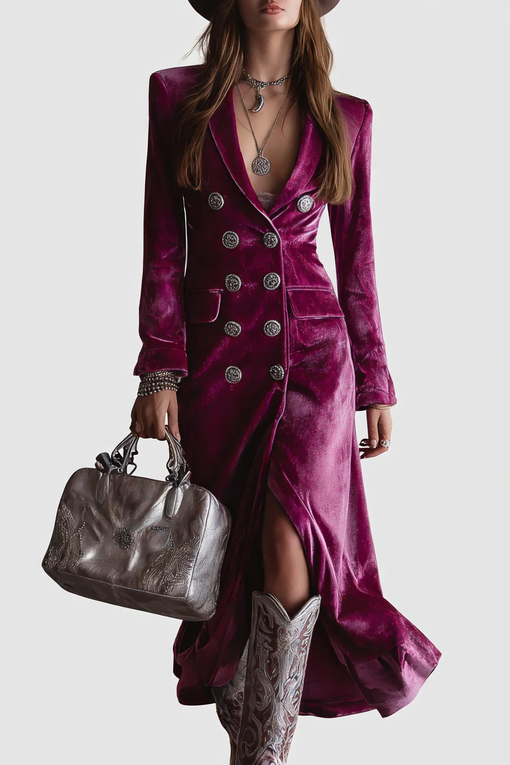Robe Blazer "Vera" – Velours Lilas Longue