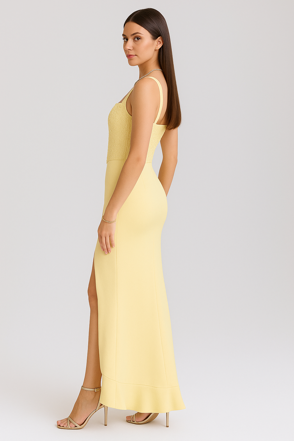 Robe corset en satin "Marie" – Jaune pastel