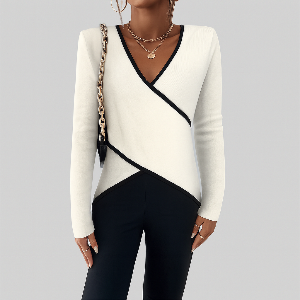 Trui "Leni" – Wikkelmodel met Contrastboord Wit