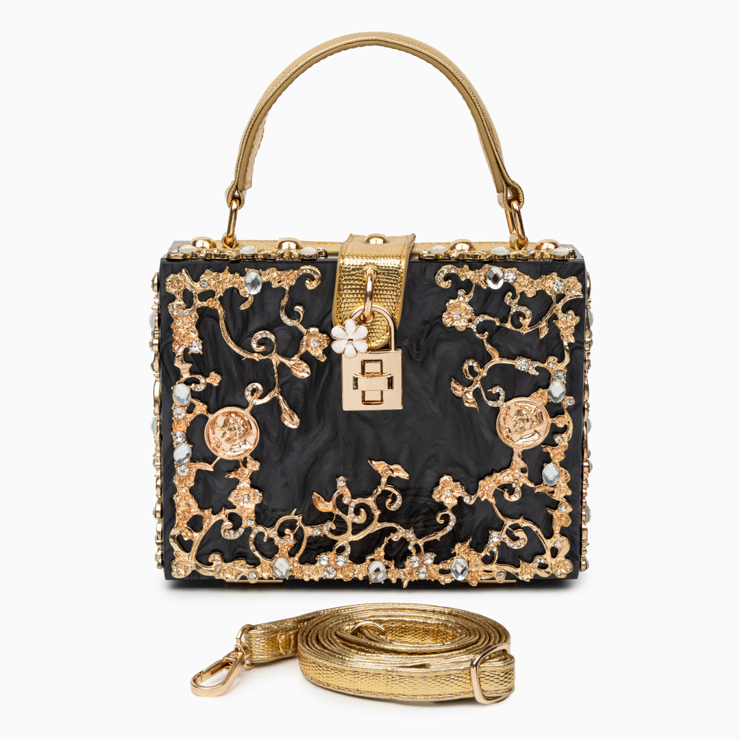 Sac "Stefanie" – Acrylique à fleurs dorées
