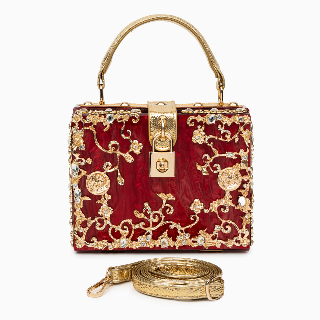 Sac "Stefanie" – Acrylique à fleurs dorées