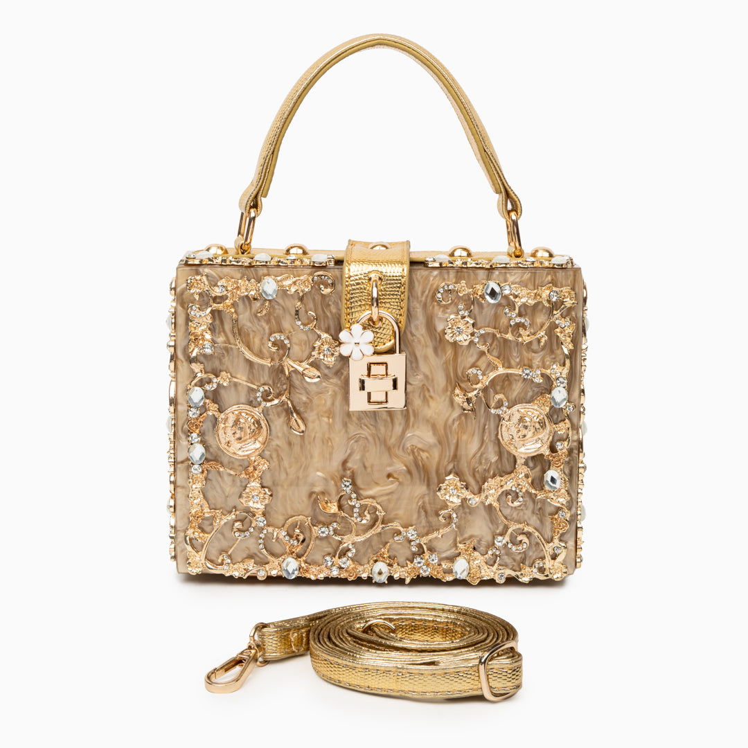 Sac "Stefanie" – Acrylique à fleurs dorées