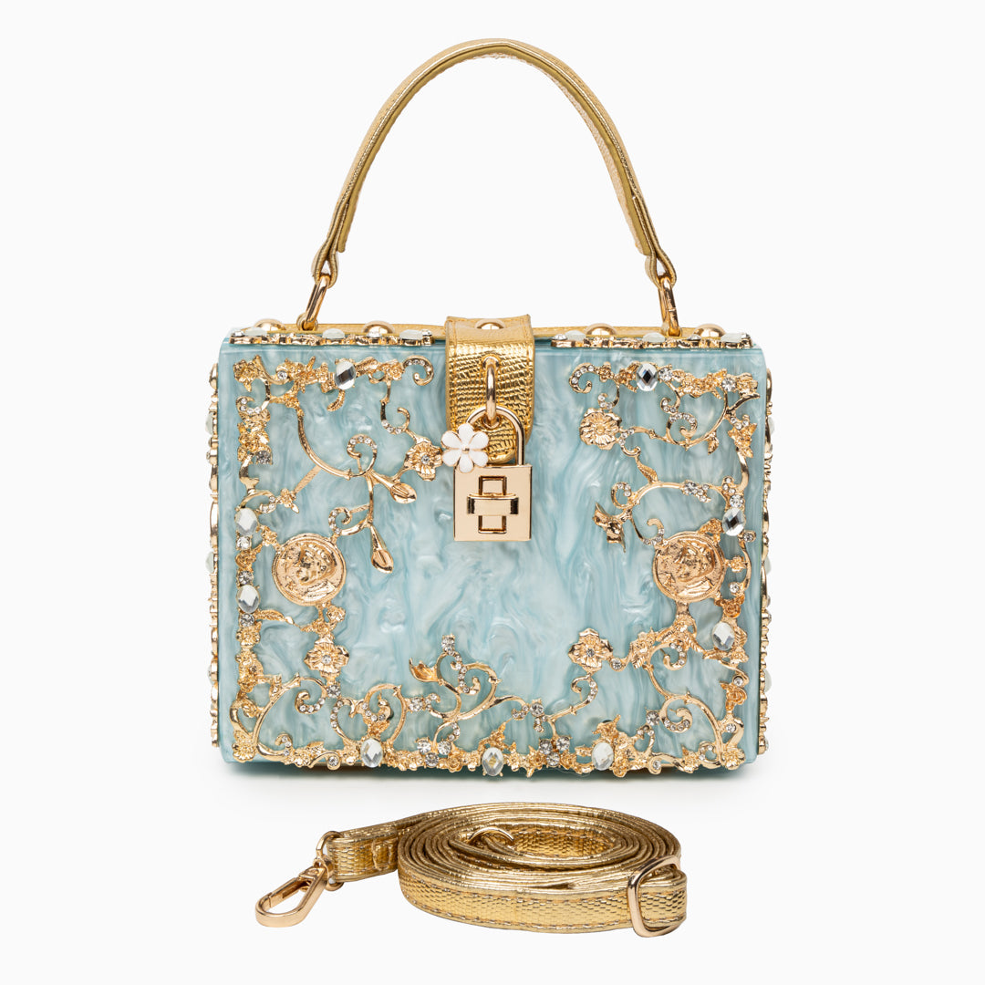 Sac "Stefanie" – Acrylique à fleurs dorées