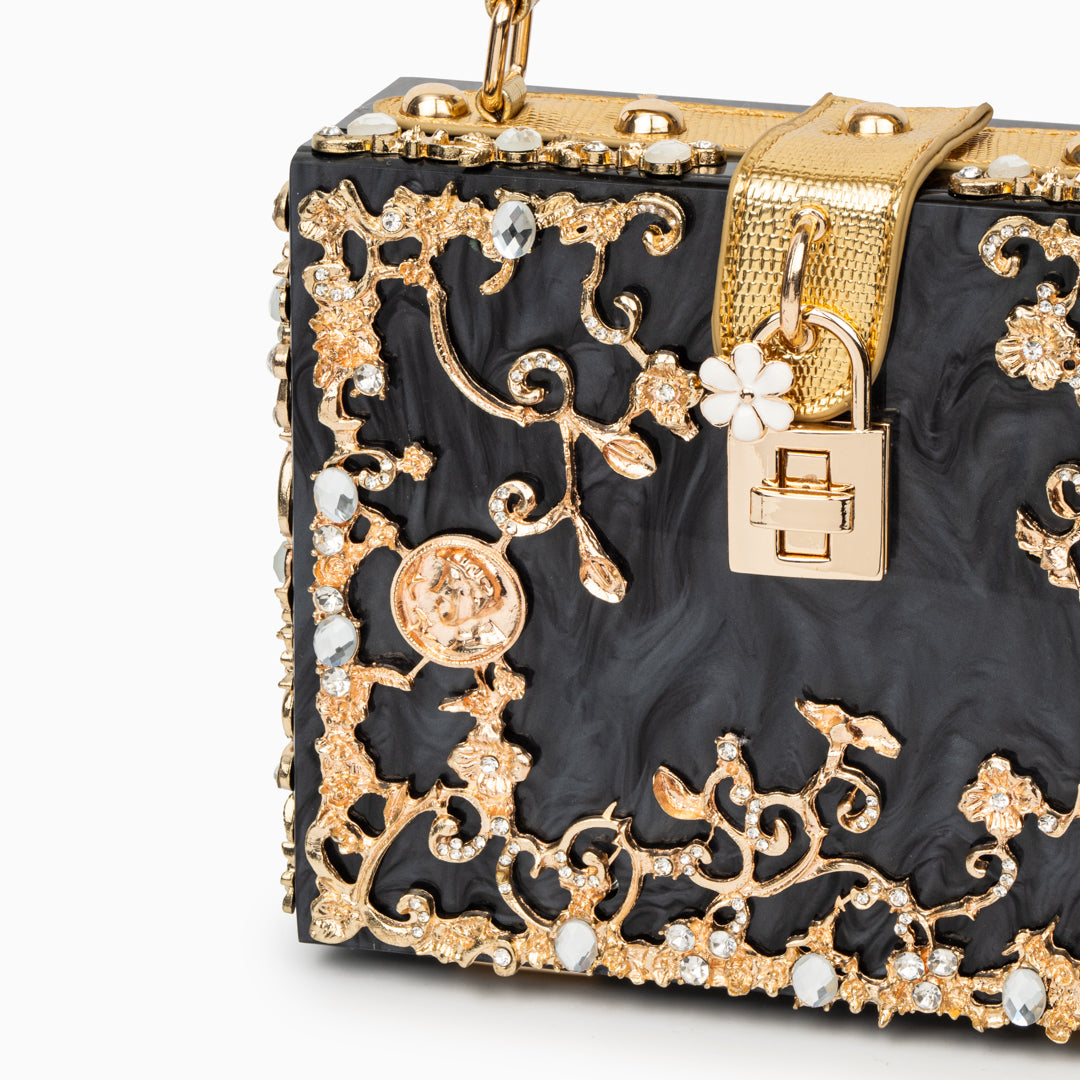 Sac "Stefanie" – Acrylique à fleurs dorées