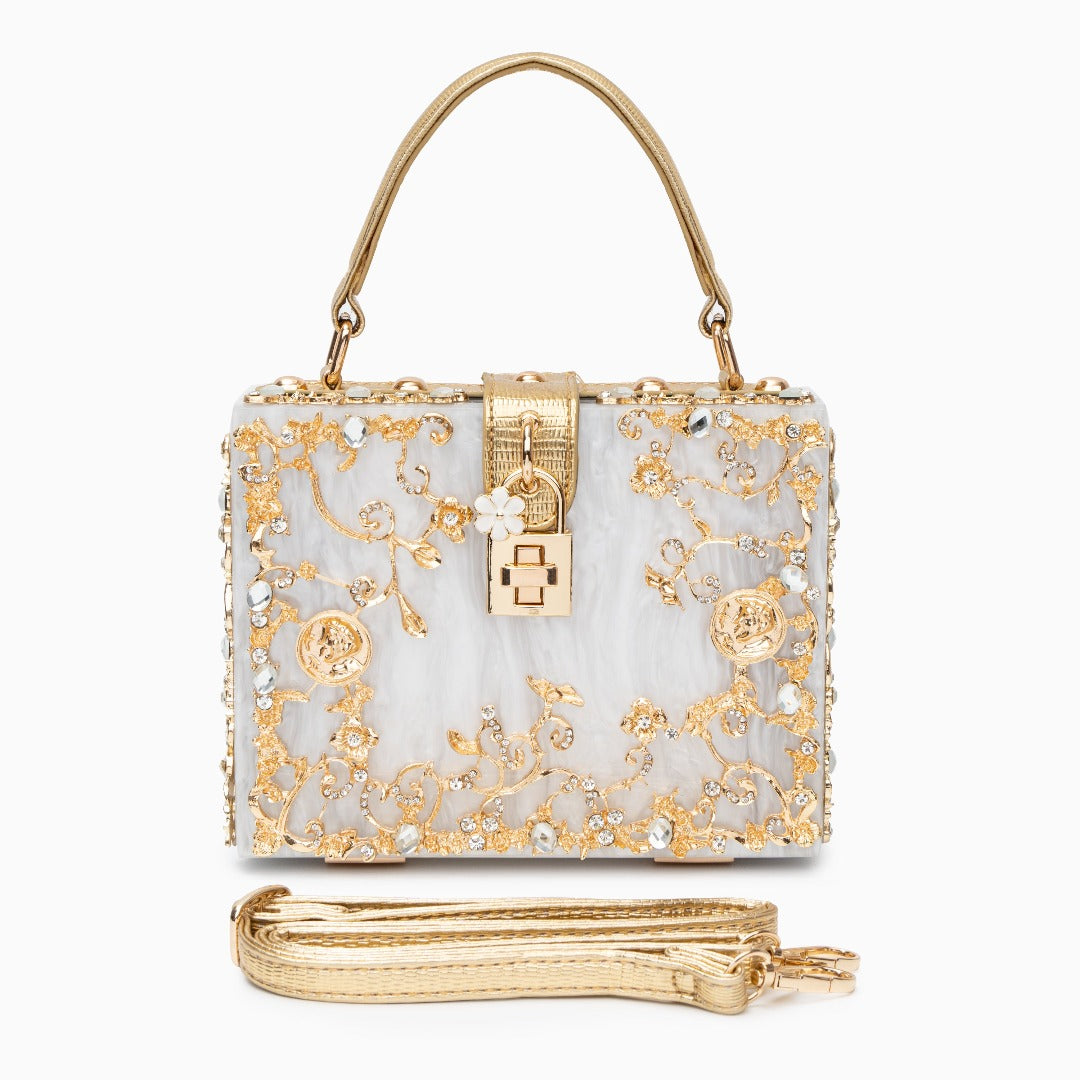 Sac "Stefanie" – Acrylique à fleurs dorées