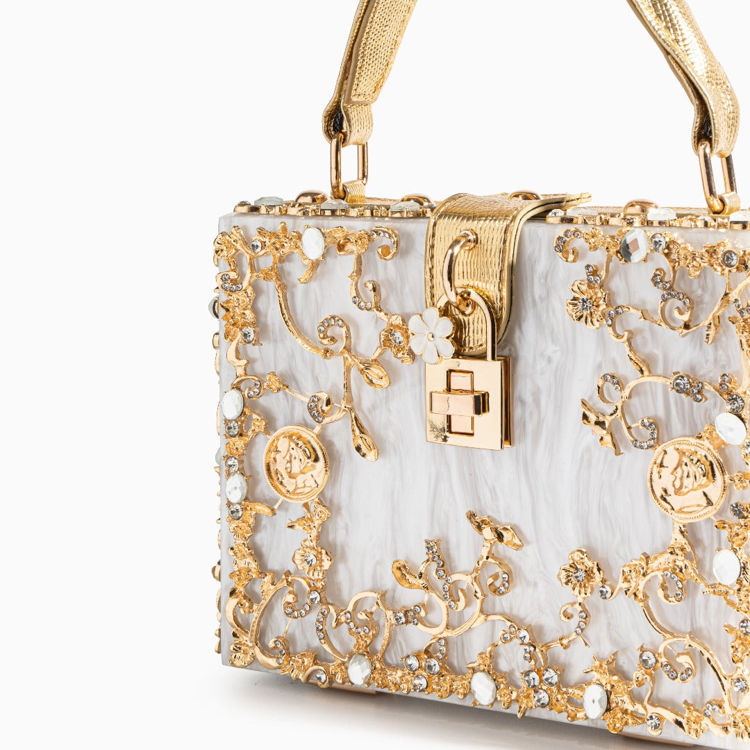 Sac "Stefanie" – Acrylique à fleurs dorées