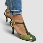 Pumps "Taviana" – Groen Patchwork met T-Bandje