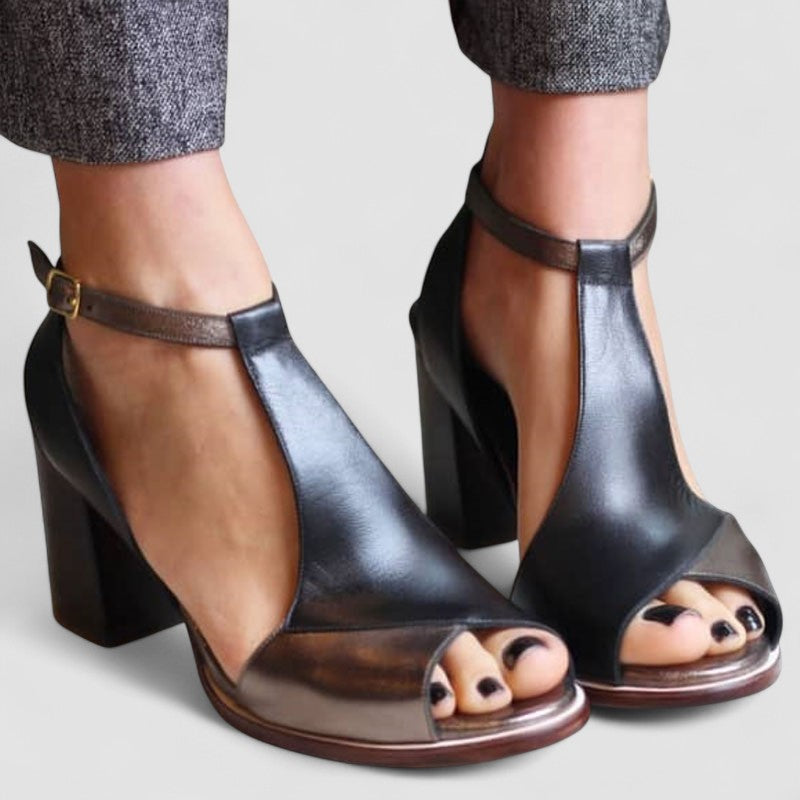 Sandalen "Nadaria" – Zwart Patchwork met Peeptoe