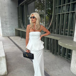 Strapless Maxikleed "Rosa" – Peplum & Ribrok