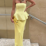 Strapless Maxikleed "Rosa" – Peplum & Ribrok
