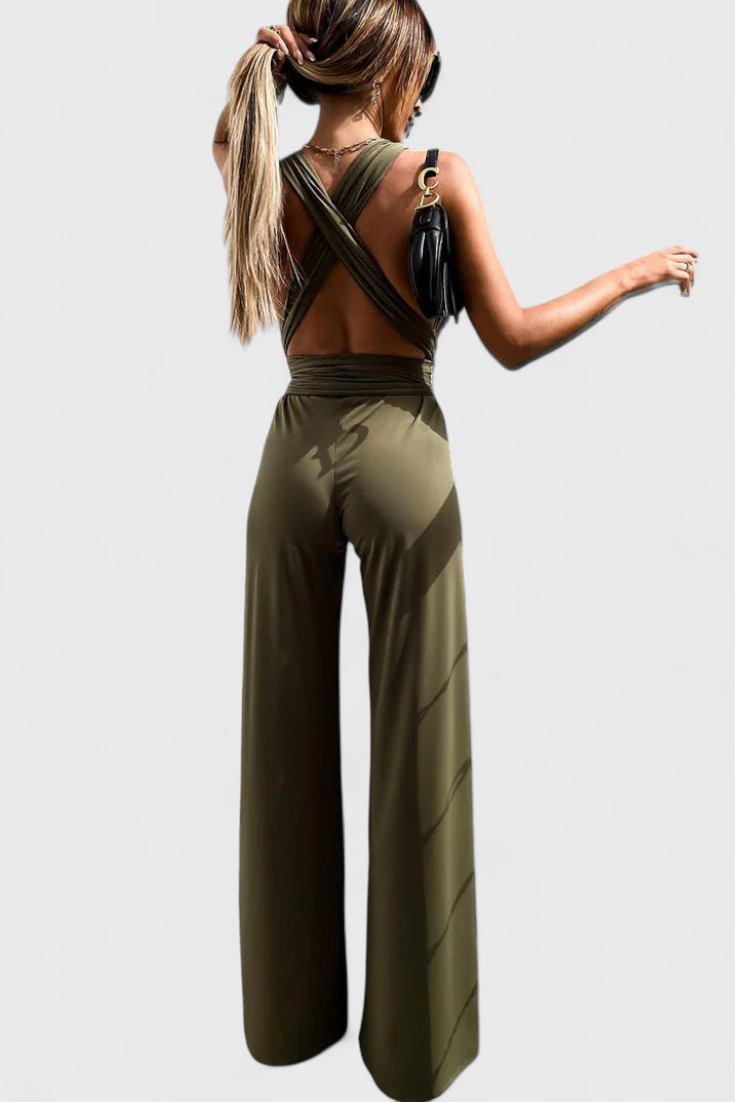 Jumpsuit "Lena" – Gekruiste Rug & Wijde Pijpen