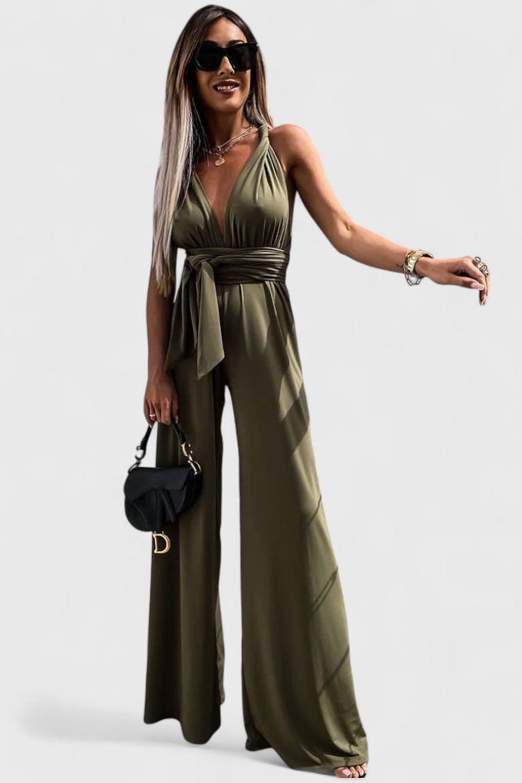 Jumpsuit "Lena" – Gekruiste Rug & Wijde Pijpen
